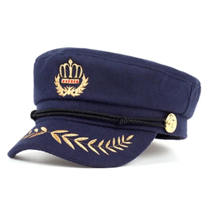 

Унисекс Crown Wheat Ear Navy Hat Весна Осень Матросские шляпы Мужские Плоский Верх Капитанские Военные Кепки Женские Большие Черные Береты темно-синий