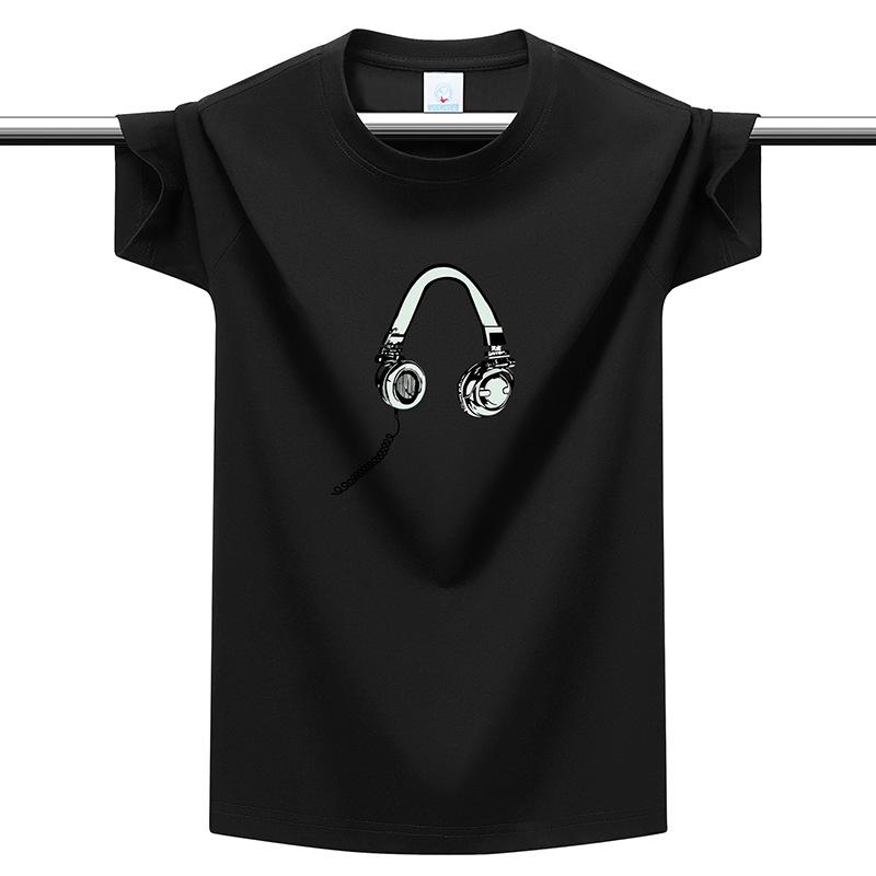 

Plus Size M-6XL Men s T-Shirt 220g Heavyweight Cotton Headphone Print Multi-colors Breathable Tee M чёрный