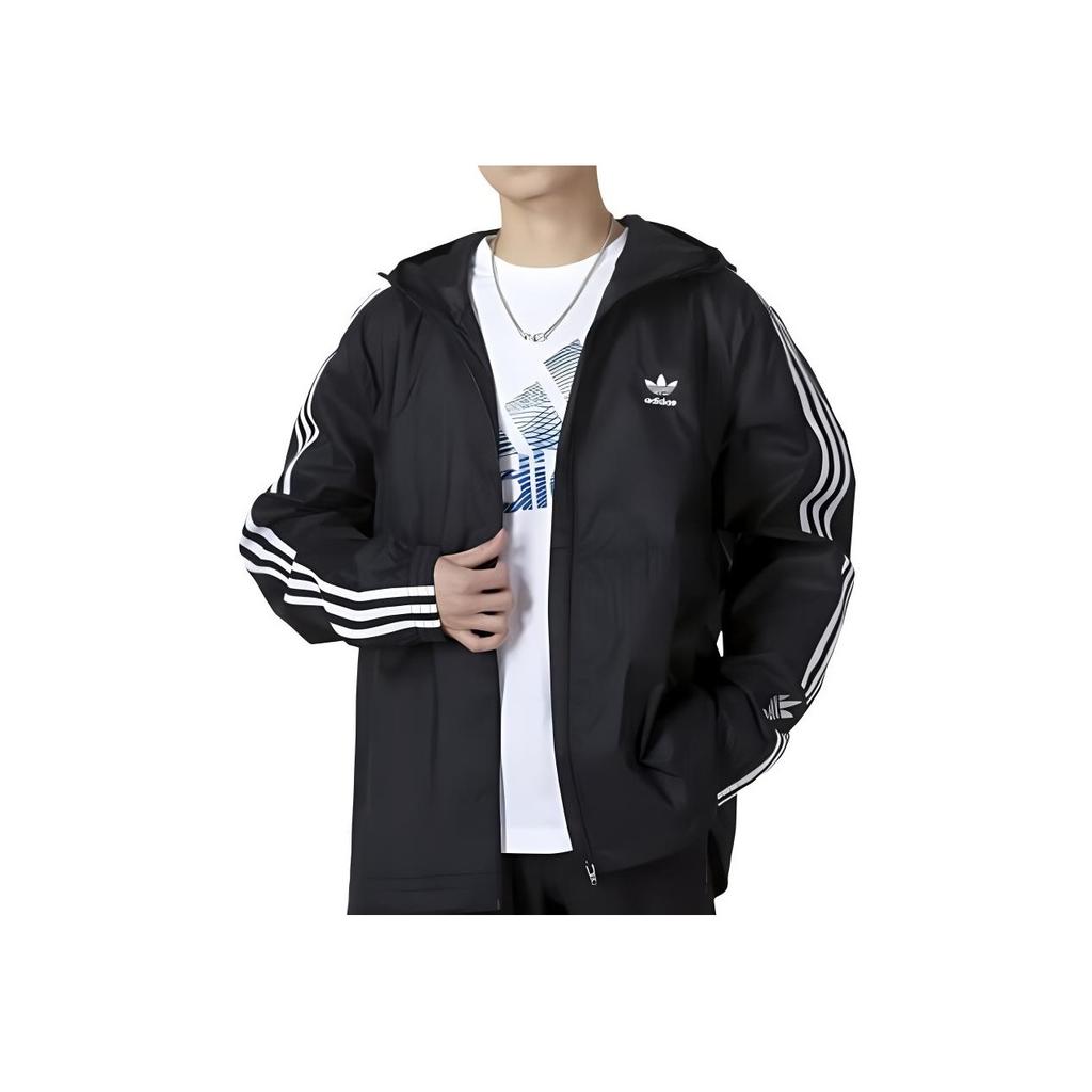 Adidas Originals Home Of Classics Series Signature Logo Hooded Zip Jacket Men Outerwear Black IK8673