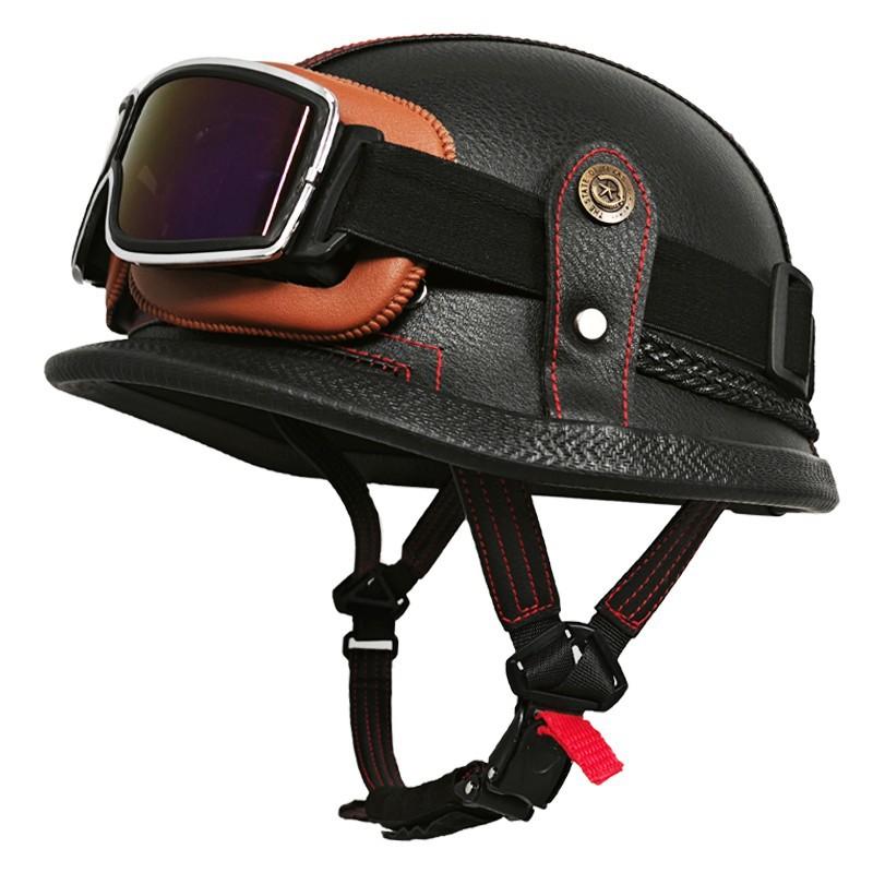 German Handmade Leather Helmet Men and Women Four Seasons Half Helmet Electric Vehicle Helmet Retro Steel Helmet