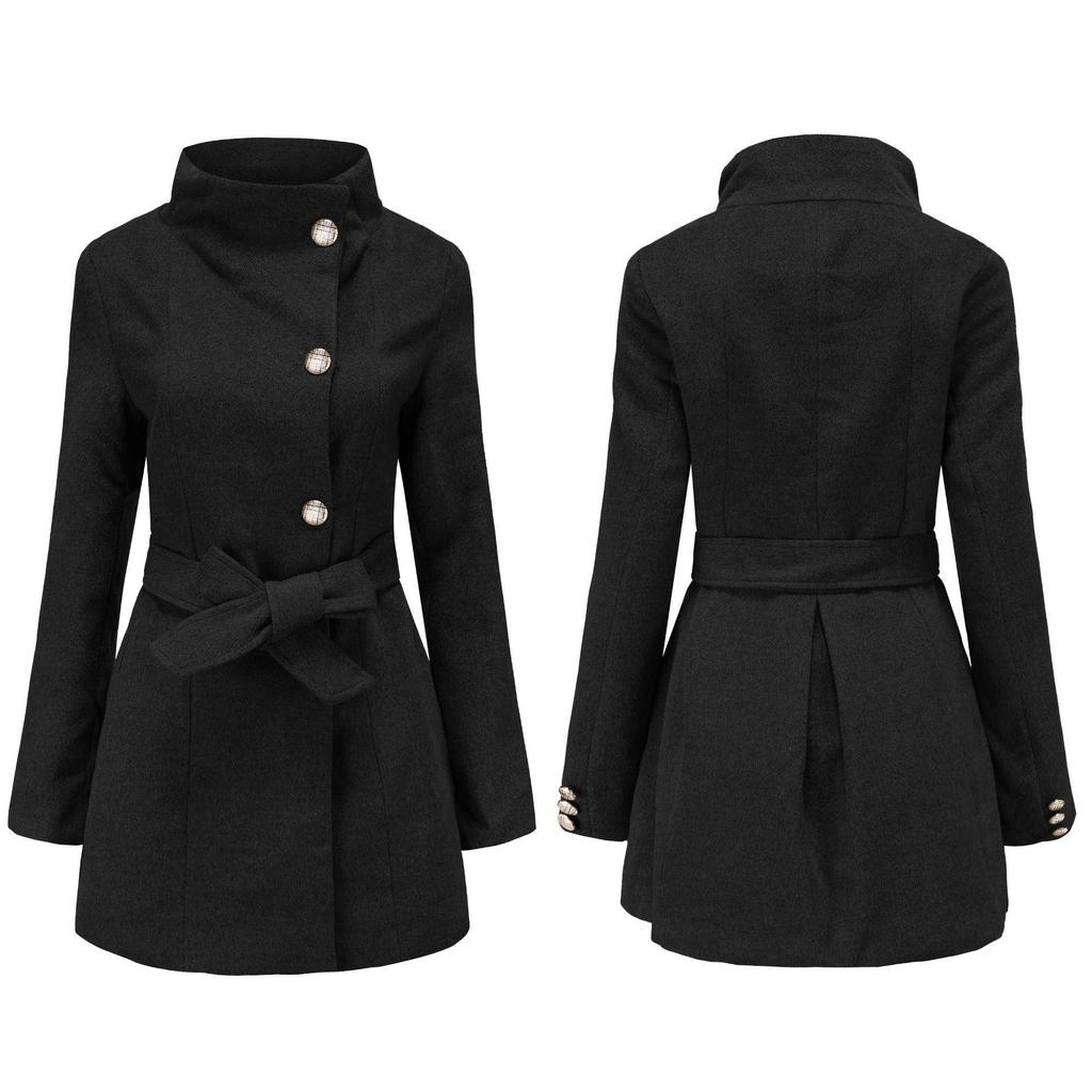 2021 European & American Autumn/Winter Women's Slim Long Sleeve Wool Coat