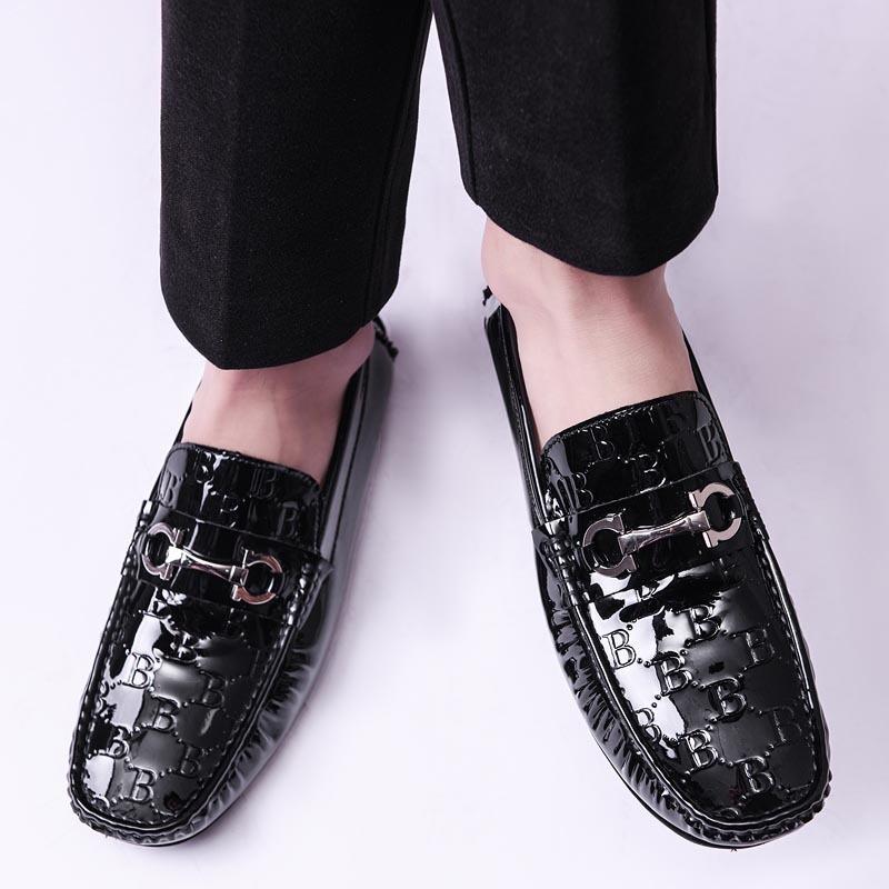 Genuine Leather Cowhide Beanie Shoes Large Size Men's Shoes Patent Leather One-pedal Driving Shoes Casual Leather Shoes