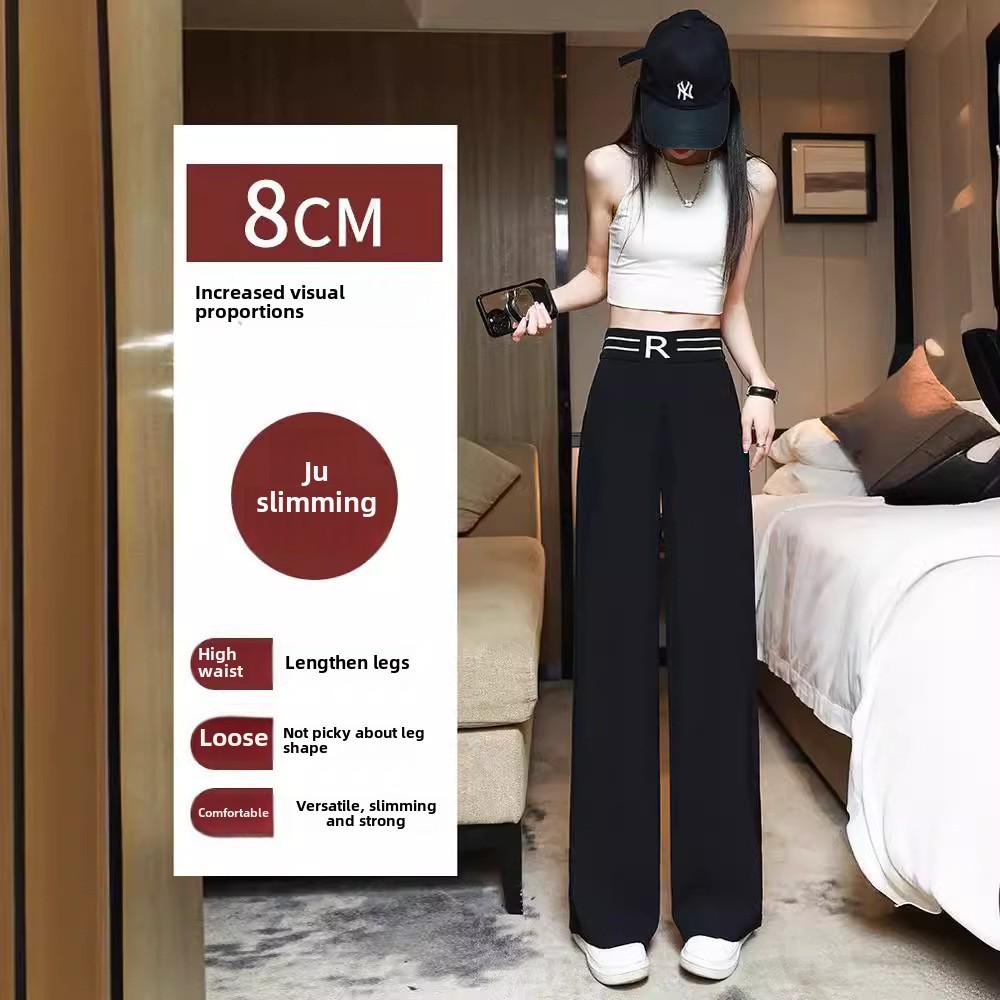 Pantaloni negri cu talie înaltă și picior larg pentru femei - Stil casual nou primăvară-vară 2025