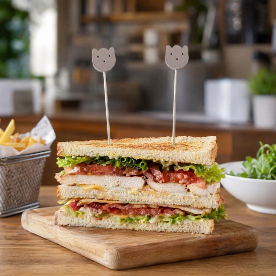 100PCS Disposable Cocktail Picks, Cute Panda Head Decor Bamboo Skewers, Long Food Picks for Sandwiches Burgers Fruits Desserts