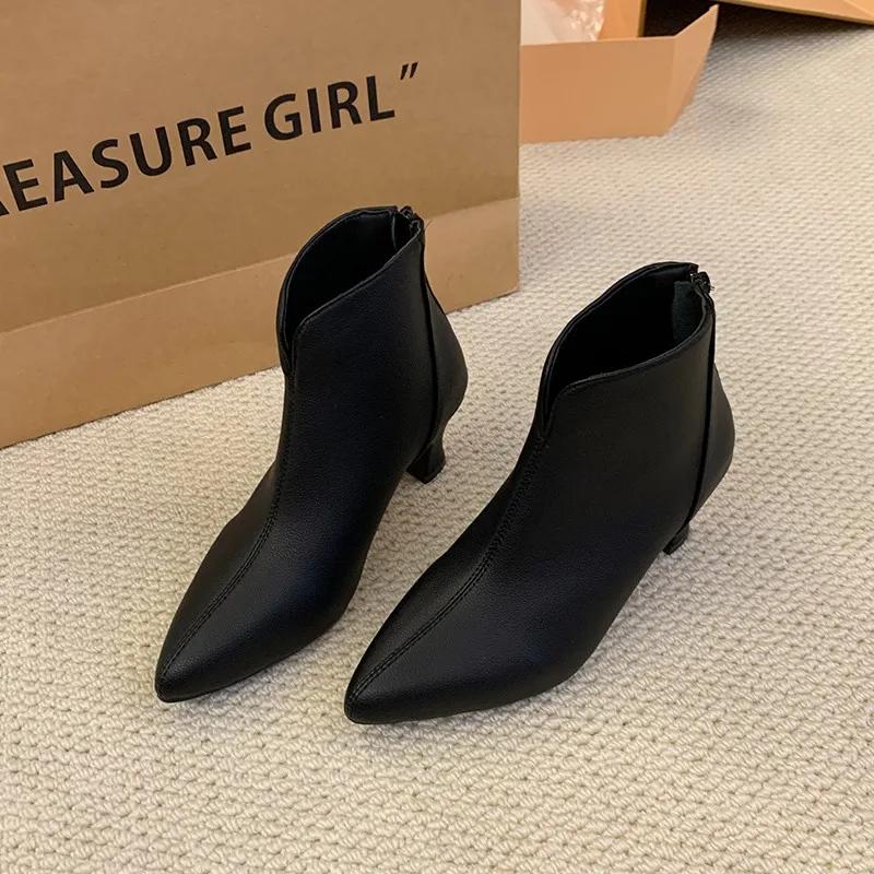 Shoes Female   Back Zip Women'S Boots Fashion Plus Size Office And Career Sexy Pointed Toe Ankle Boots  Mujer