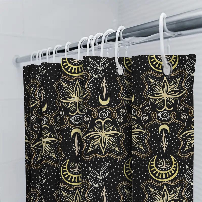 Black Gold Shower Curtain Waterproof Bathroom Decorative Fabric Printed With Abstract Flower Patterns For Home Decoration Size: