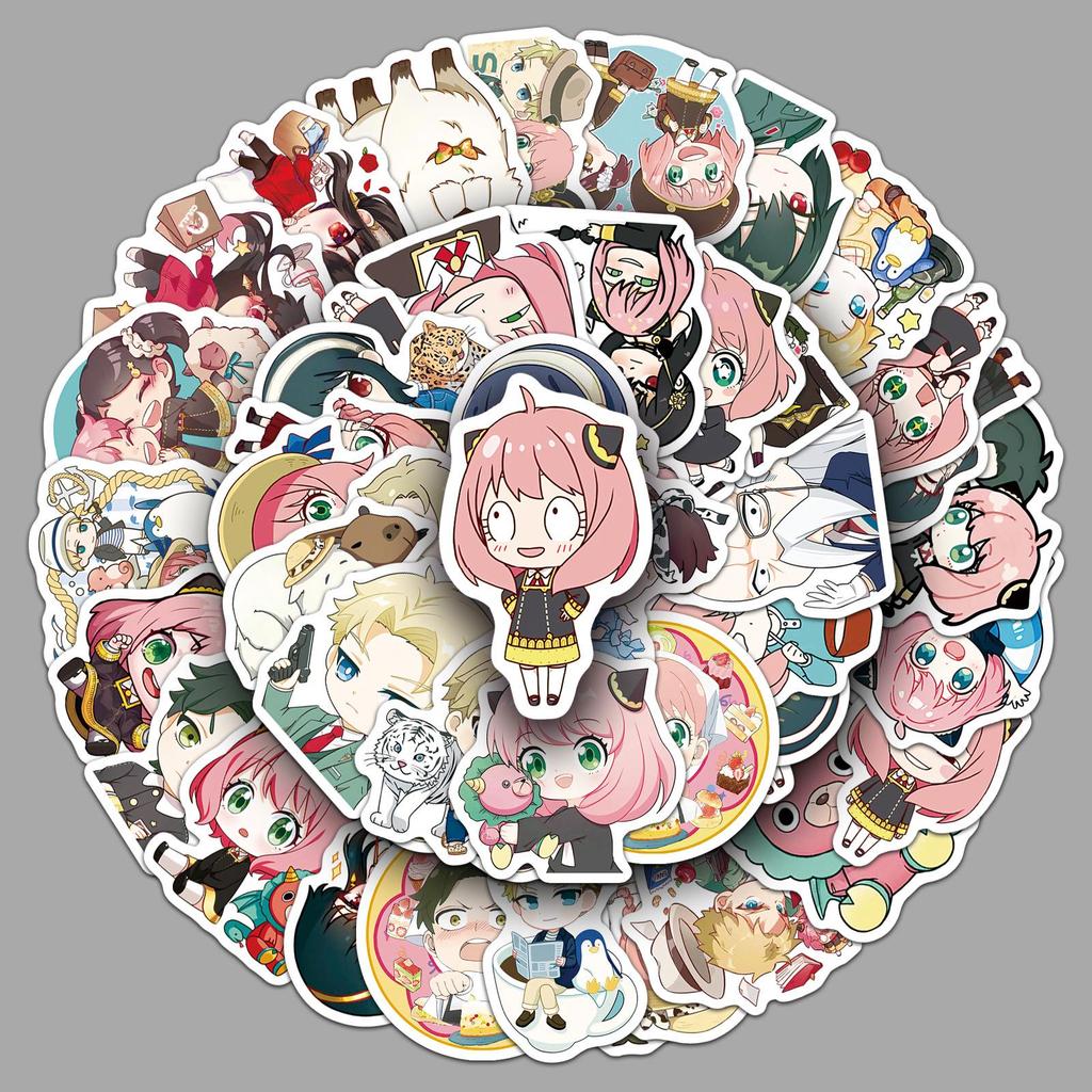 50 Q Version Spy x Family Stickers: Japanese Anime Characters, Cartoon Anya Guka, DIY Decorative Set.