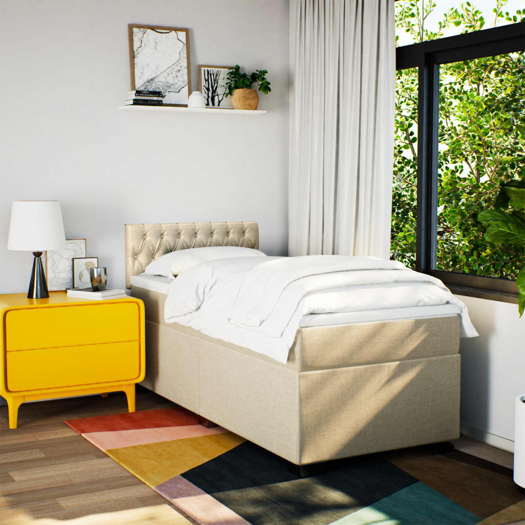 Vidaxl Letto Continentale Con Materasso, Crema, Tessuto, 90X200 Cm