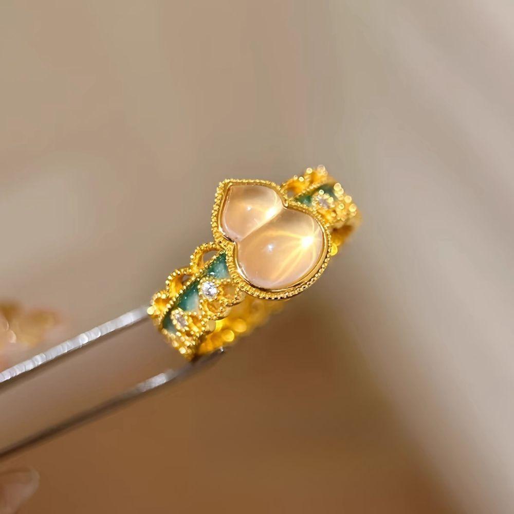 Flower Enamel Finger Rings Gourd Chinese Style Rings Personlized Vintage Open Rings  Hanfu