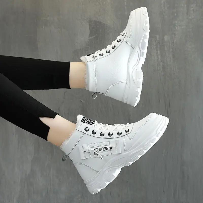 Fleece-Lined Cotton Shoes for Women Korean Style Warm High-Top Martins All-Match Winter Footwear for Students