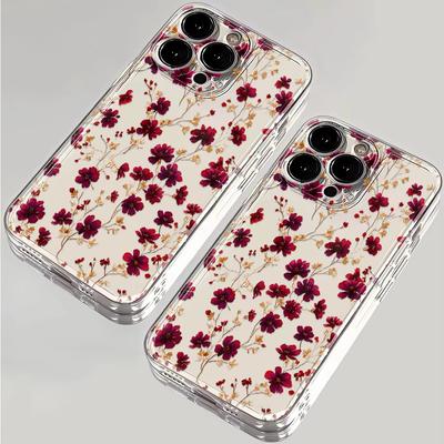 Red Small Floral Print Clear Phone Case for iPhone 17 Pro Max 16 15 Pro 14 13 12 11 XR 17Air 16 Plus Silicone Cover