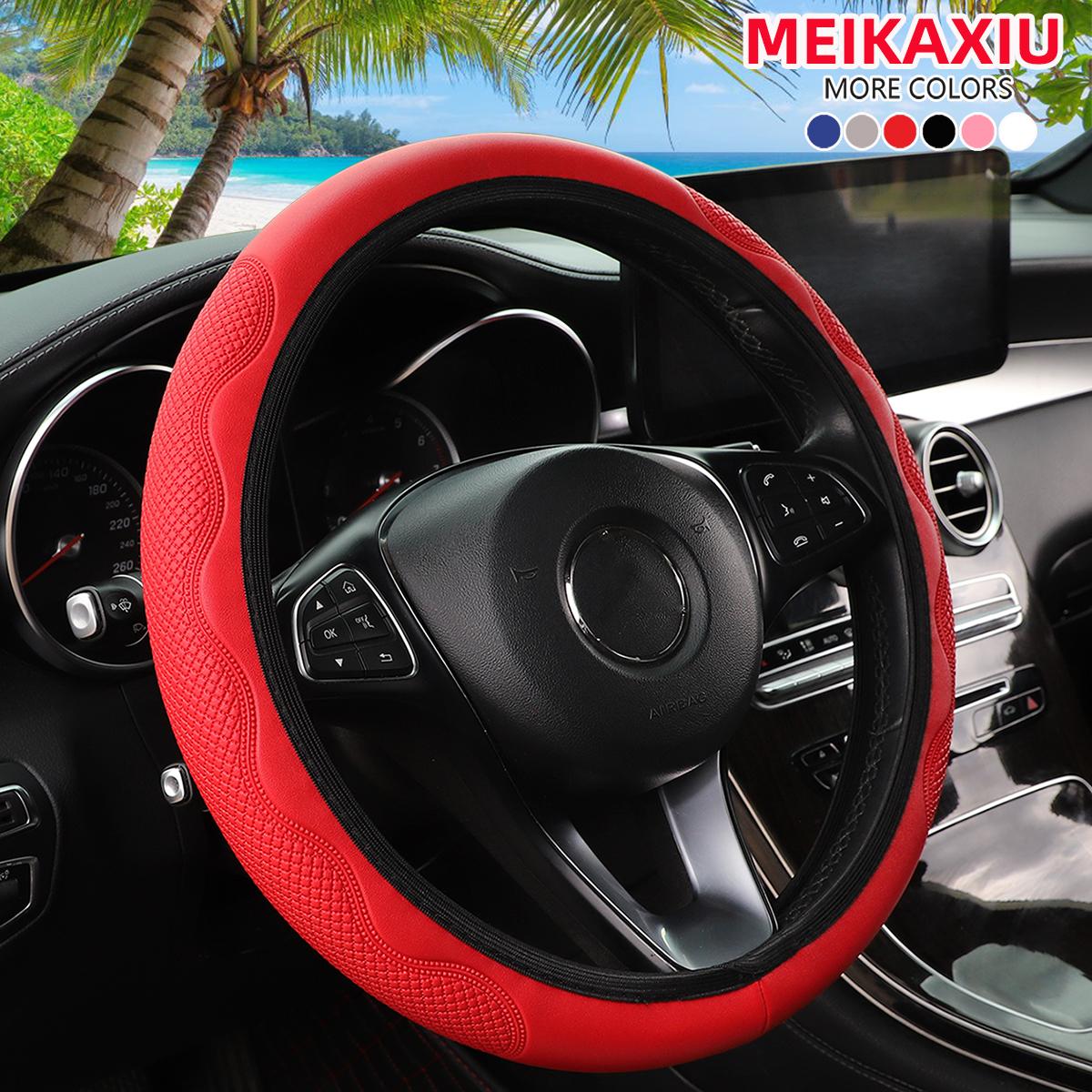 Elastic Car Without Inner Ring Steering Wheel Cover Pu Thickened Leather Check Wave Texture Comfortable Feel Car Interior