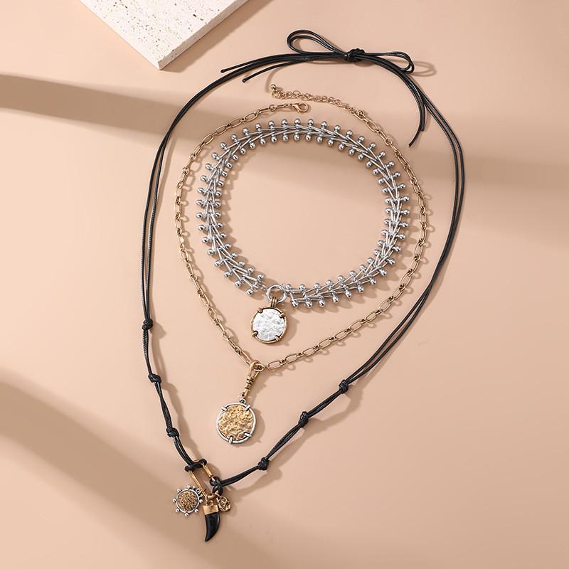 Punk Geometry Alloy Pendant Necklace For Women With Multilayer Chain