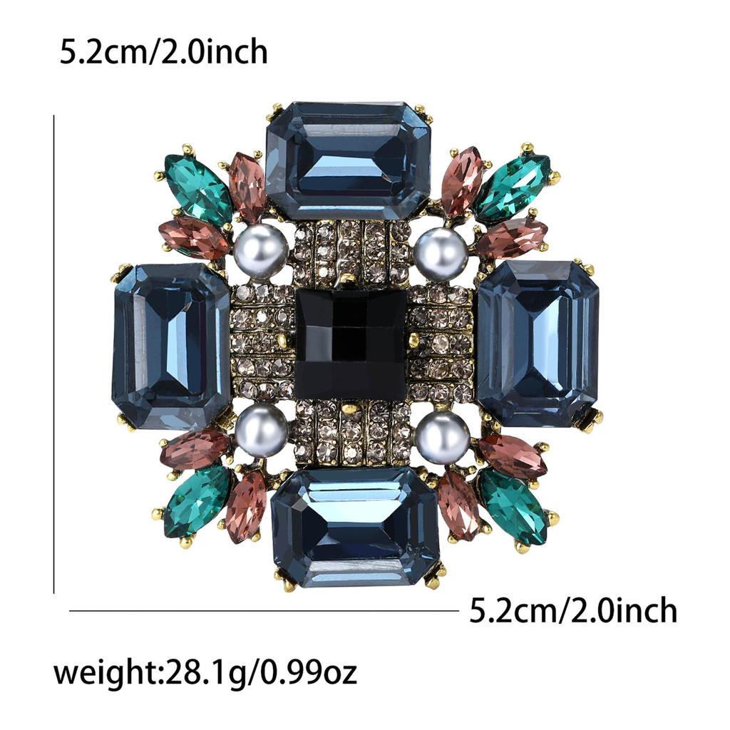 Elegant European-American Alloy Glass Square Brooch: Fashionable Women's Shawl Pin