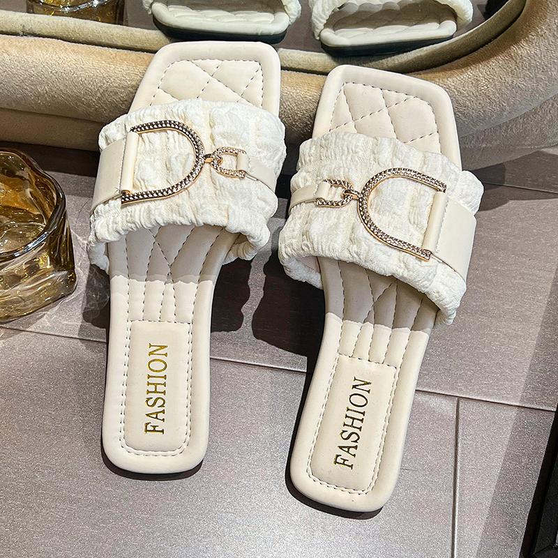 

Женские сандалии на плоской подошве с роскошным декором и тканым дизайном, модные повседневные шлепанцы с открытым носком для отпуска, вечерние, сексуальные, элегантные, новые офисные женские туфли 43 светло-желтого