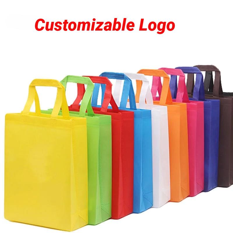 10PCS Colorful NonWoven Reusable Tote Bags  Large Eco Friendly Storage for Shopping Custom Logo (Extra Fee) Cloth Fabric Pouches