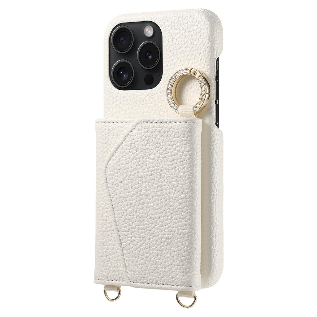 Applicable To iPhone15 Mobile Phone Case S24 Lychee Pattern Makeup Mirror Card Bag Diagonal Span Rope Sharp Wish4 Xiaoxiangfeng