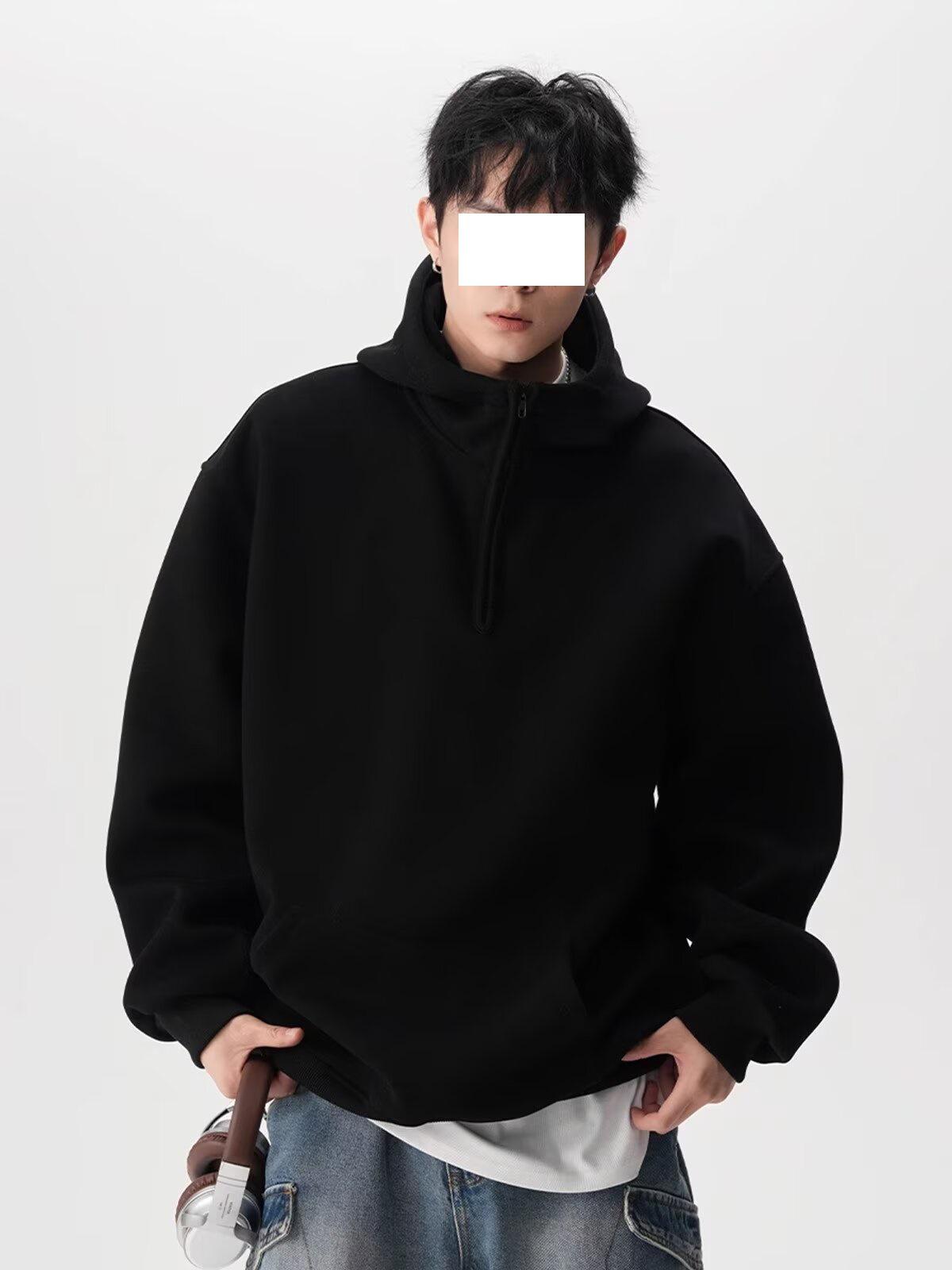

Men s Heavyweight Half-Zip Hoodie: Trendy Spring/Autumn High Street Design, Versatile for Sports & Couples XL чорний