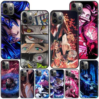 Etui na Apple Iphone 11 13 12 Mini 14 Pro Max Xr 7 8 + Se 2020 Xs 6 6s Plus 5 5S czarny silikonowy pokrowiec na telefon Demon Slayer Anime