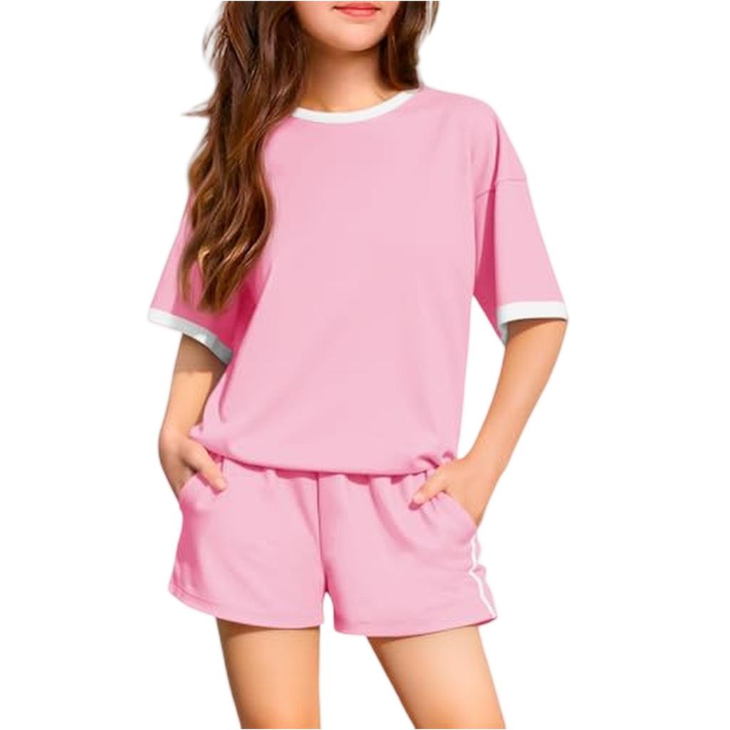 Kid Patriotic Outfit - Short Sleeve & Shorts 2-Piece Set For Girl
