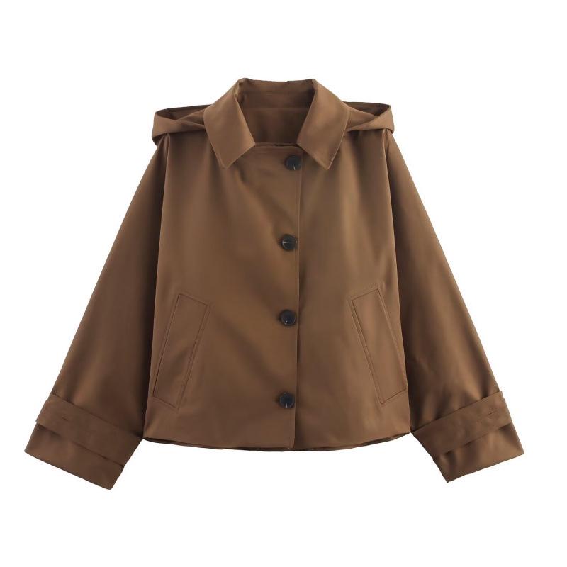 

2026 Spring European & American Style Simple Hooded Cropped Windbreaker Large коричневий