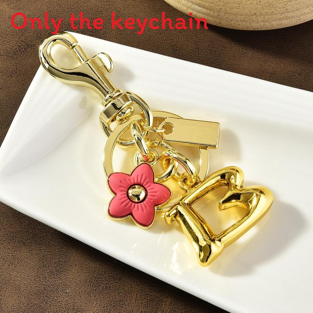 Floral Alphabet Keychain For Women With Metal Electroplating Flower Pendant Gift For Bag Decor