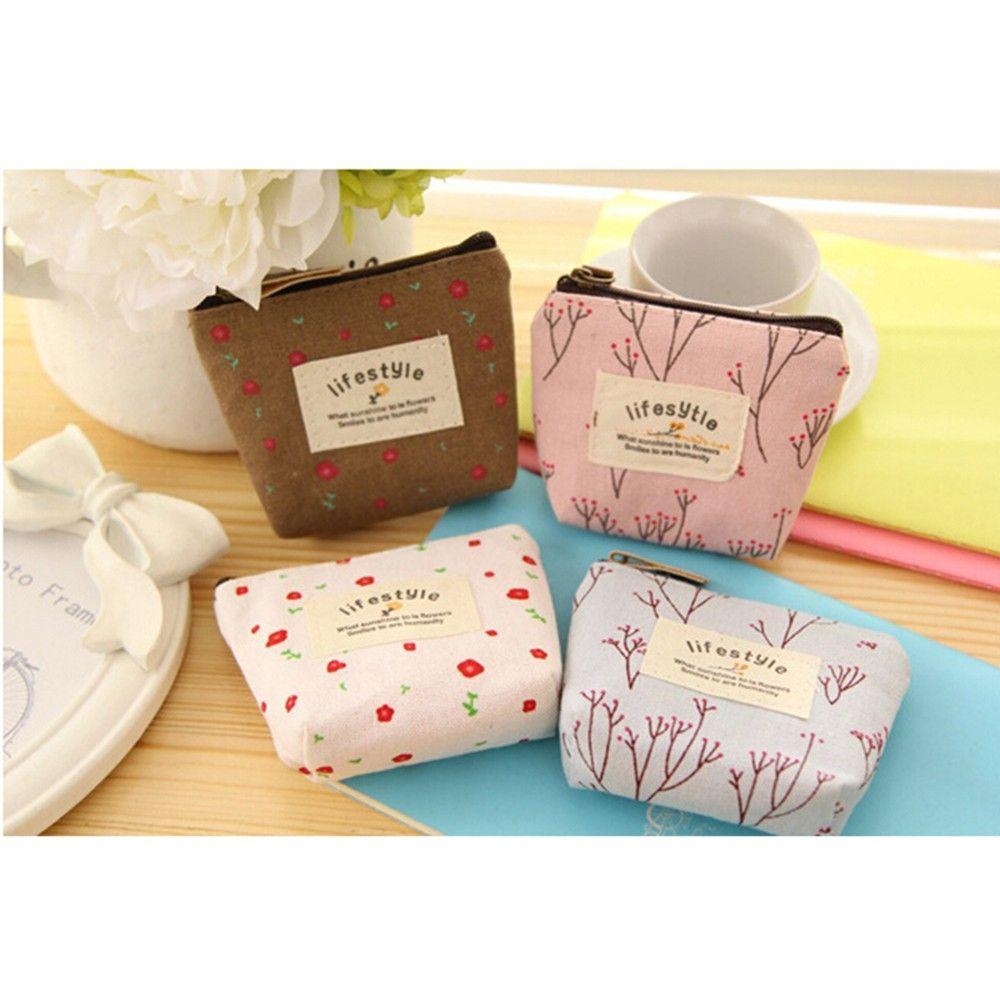 Rural Key Case Credit Card Pouch Flower Makeup Women's Floral Coin Bag Wallet Handbag Zip Purse