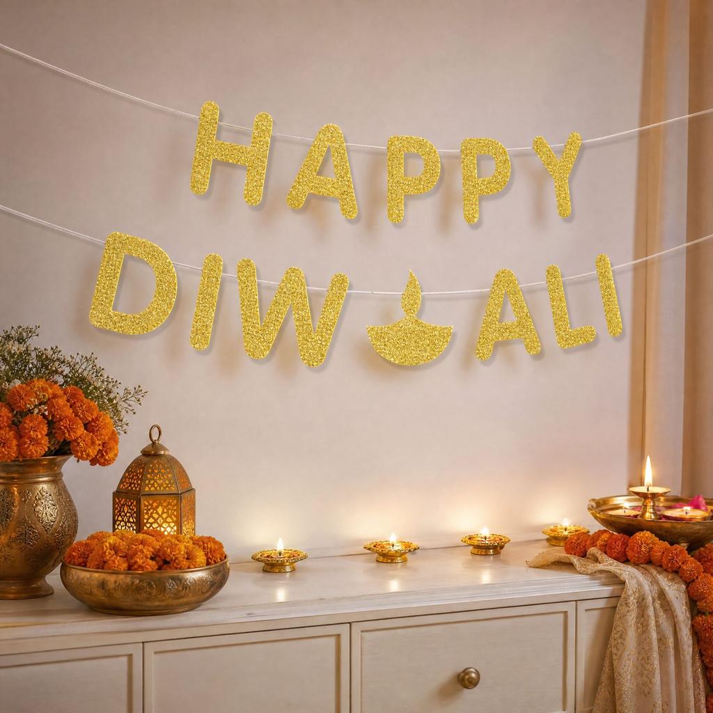 Party Decorations Glitter Letter Hanging Flag for Indian Decor