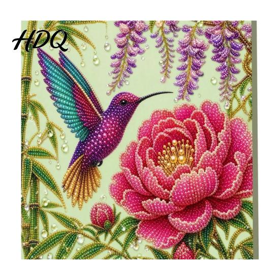 Floral Faux Pearl Design Hummingbird Art Kit Flower Bird Painting DIY Handmade Mosaic 3D Wall Craft Kit for Adults Gift Zen Project