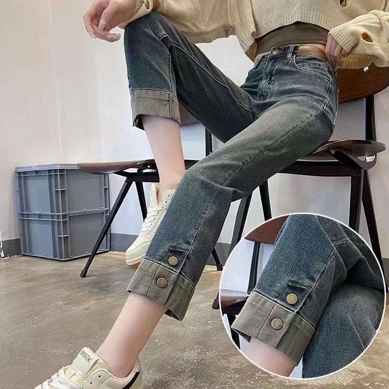 

2024 Spring Women s High-Waisted Slimming Retro Nine-Point Straight-Leg Jeans M