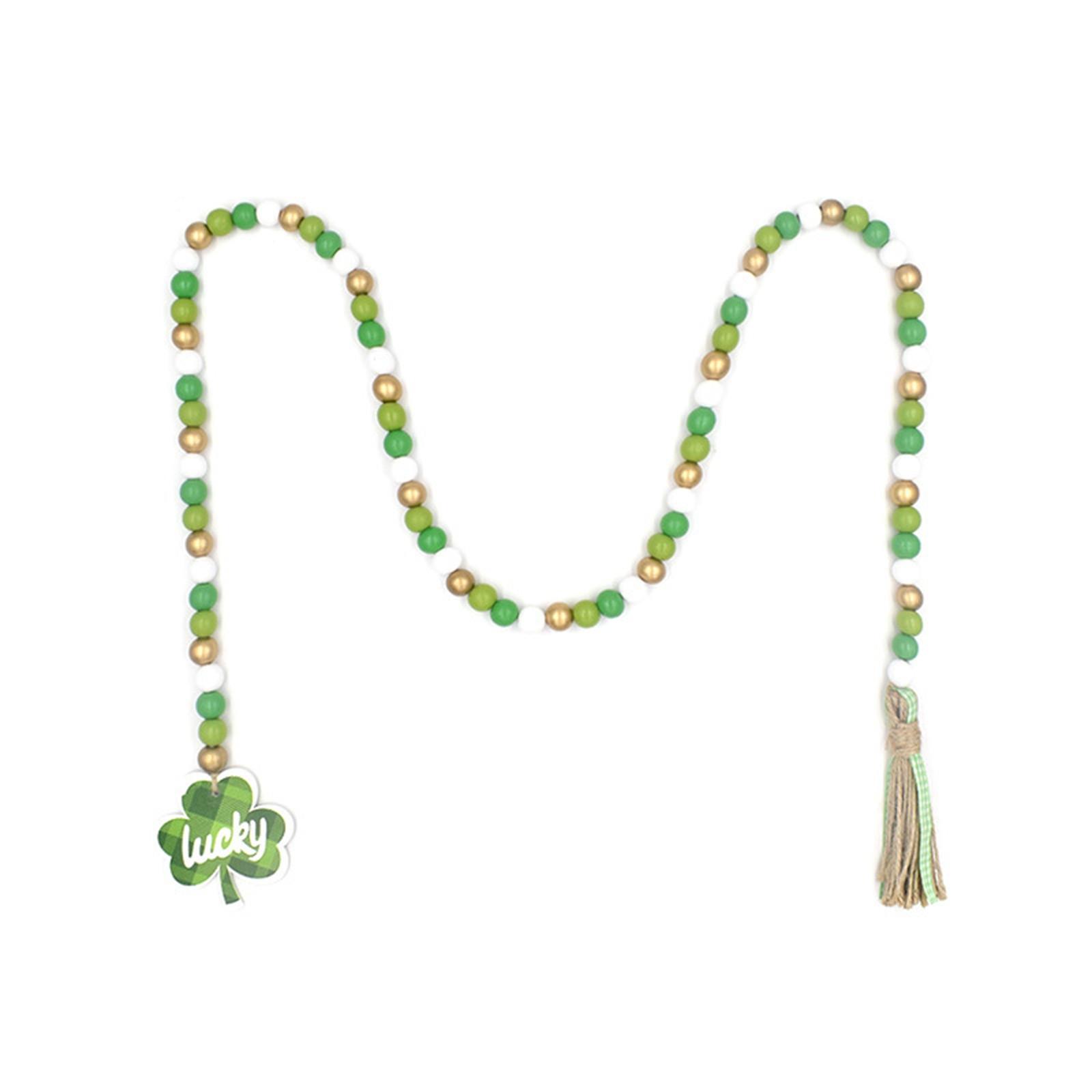 

St. Patrick s Day Wood Bead Garlands With Tassel Irish Sham- Wood Bead Garland With Wooden Farm-house Rustic Coun-try Sign Ornament