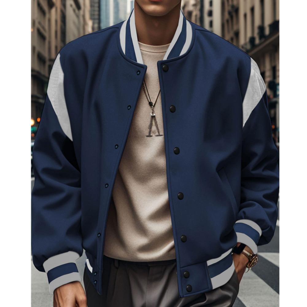 2025 European and American Men's Trendy Autumn and Winter Patchwork Buttoned Baseball Jacket Cardigan Coat