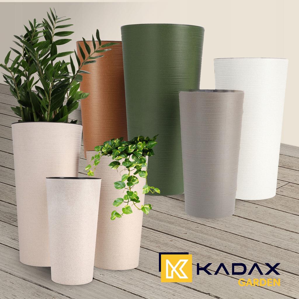 KADAX Zestaw 3x Doniczka Donica Wkład Kwietnik Wysoka Ogrodowa Beżowa 57cm