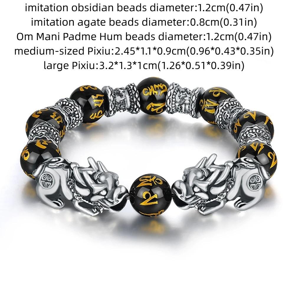 Men Feng Shui Attract Wealth Pixiu Obsidian Stone Beads Bracelets Good Luck Bangle Wristband
