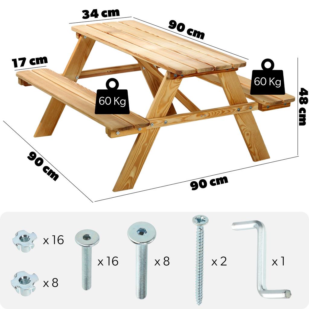 KADAX Gartenbank Holzbank für Kinder mit Tisch Gartentisch