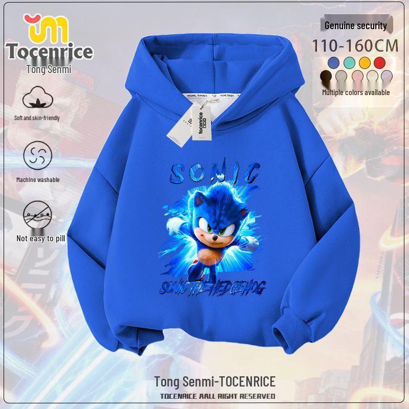 Sonic the Hedgehog Fleece-Lined Kids Hoodie - Trendy Spring/Autumn Jacket for Boys & Girls