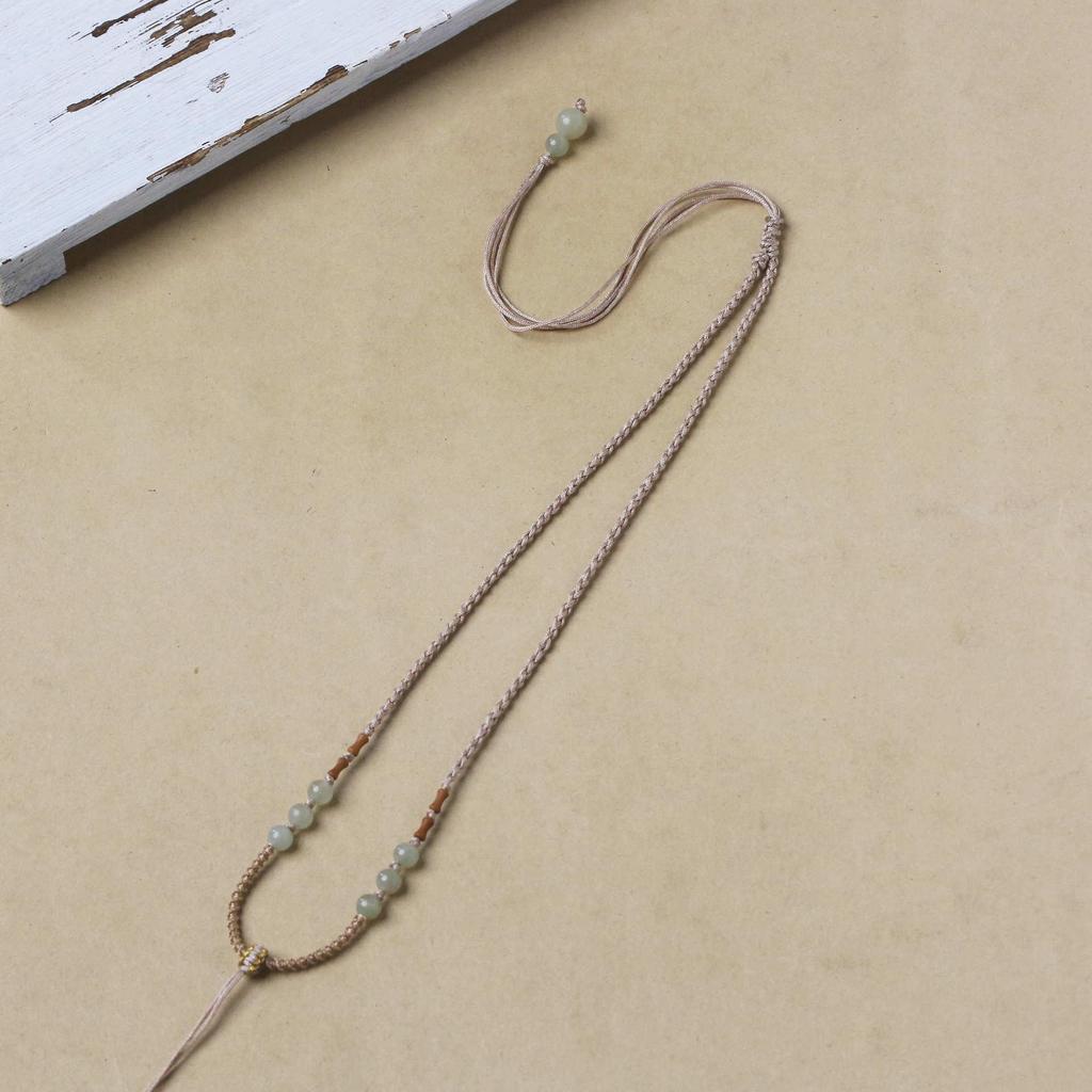 Elegant Unisex Jade Peace Buckle Pendant Necklace with Thin Red Rope