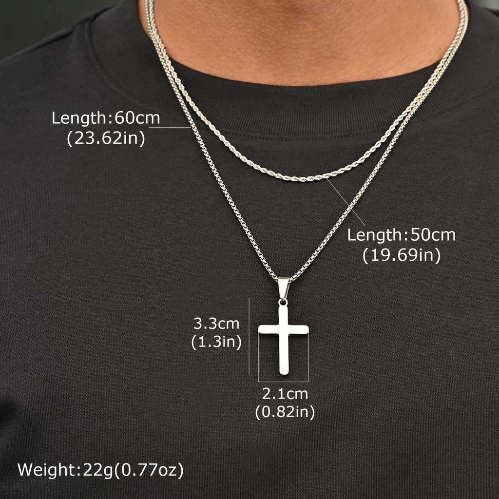 Vnox Men's Classic Cross Pendant Necklace, Stainless Steel Rope Cuban Blade Chain, Handsome Layered Neck Chains