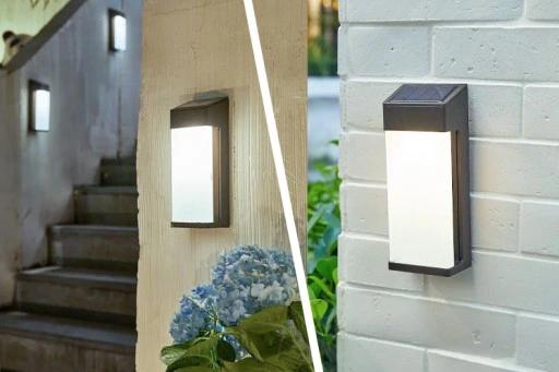 Lampa Solarna Led Elewacyjna Zewnętrzna Ścienna Kinkiet Czarny Matowy Ip65