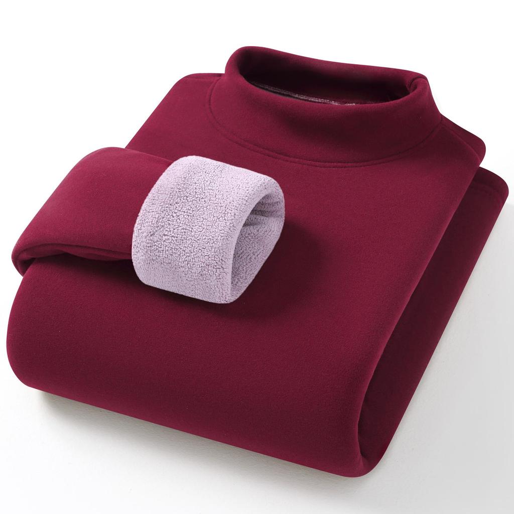 Camel Wool Women's Thick Fleece-Lined Semi-High Neck Top for Autumn/Winter