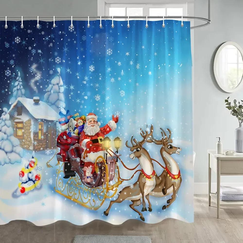 Christmas Shower Curtain Green Pine Branches Xmas Balls New Year Home Decor Polyester Fabric Bathroom Bath Curtains With Hooks