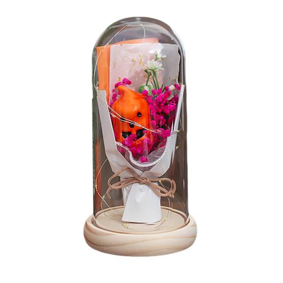 LED Clear Dome Pumpkin Night Light Halloween Pumpkin Figurine in Cloche with LED Light for Home Kitchen Mantel Tabletop Decor
