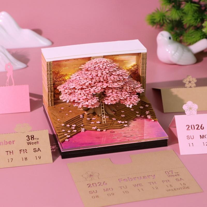 Time Piece Kalender 2026 Schreibtischkalender mit LED-Licht 3D Abreißkalender Papierschnitzkunst Notizblock Geschenk Weihnachten