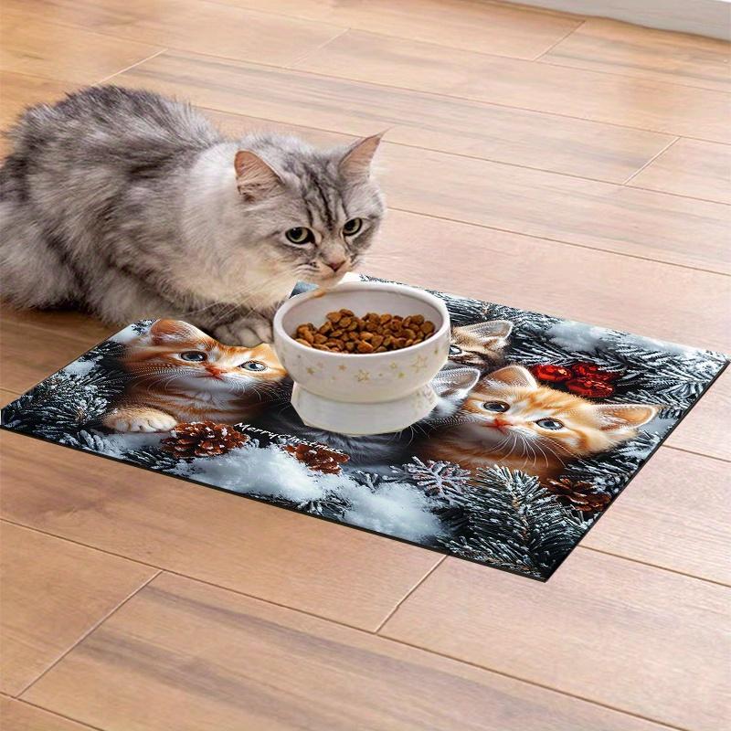 1 Pezzo Tappetino Asciugatura Ciotole Gatto di Natale, Carino Gattino Assorbente Tappetino Cucina, Impermeabile Antiscivolo Protezione Piano di Lavoro Decorazione Casa
