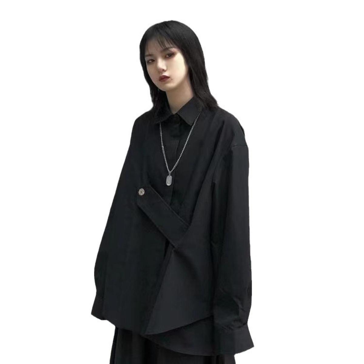 

Yohji Yamamoto Dark Style Irregular Shirt for Women, Loose Long Sleeve Shirt with Turn-down Collar, Trendy Unisex Top XL