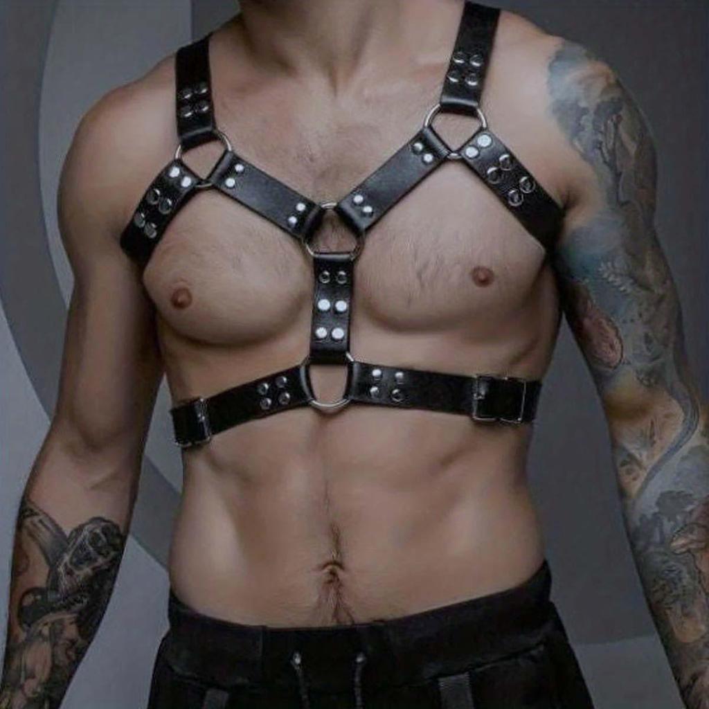 Adjustable Men's Bondage Shoulder and Chest Strap with Waist Belt for Nightclub Flirting