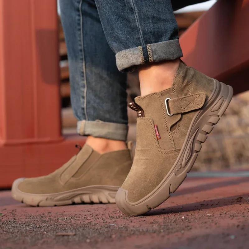 Men's Genuine Leather Boots Steel Toe Ankle Shoes Welding Rubber Protective Working Men's Sneaker Zapatillas De Deporte Tenis