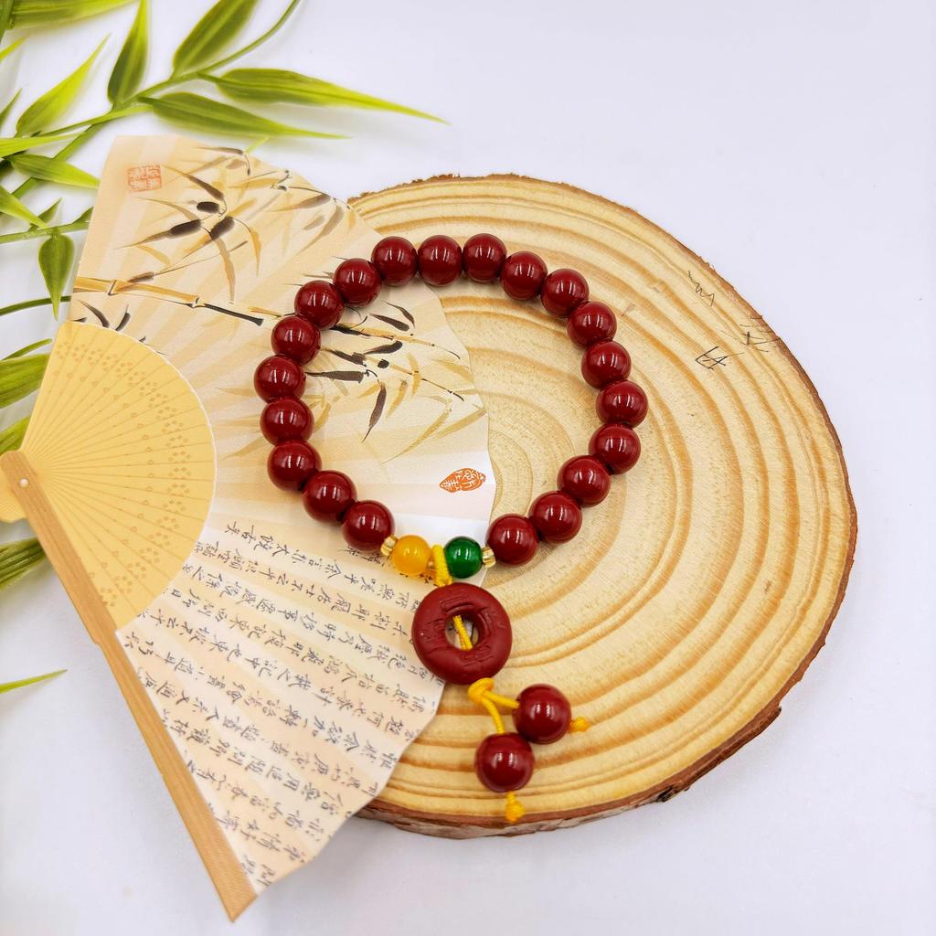 Nova Pulseira de Lótus Cinnabar de Estilo Chinês - Retrô, Versátil, Acessório de Mão da Moda para Transmissões ao Vivo e Pontos Turísticos