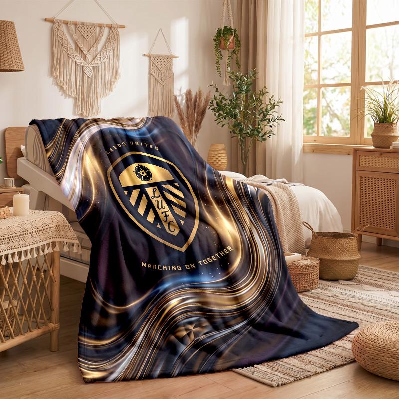 Leeds United Fotballtrykk Flanellteppe Mykt Varmt Sofa Seng Kastepledd For Hjemmekontor Soverom