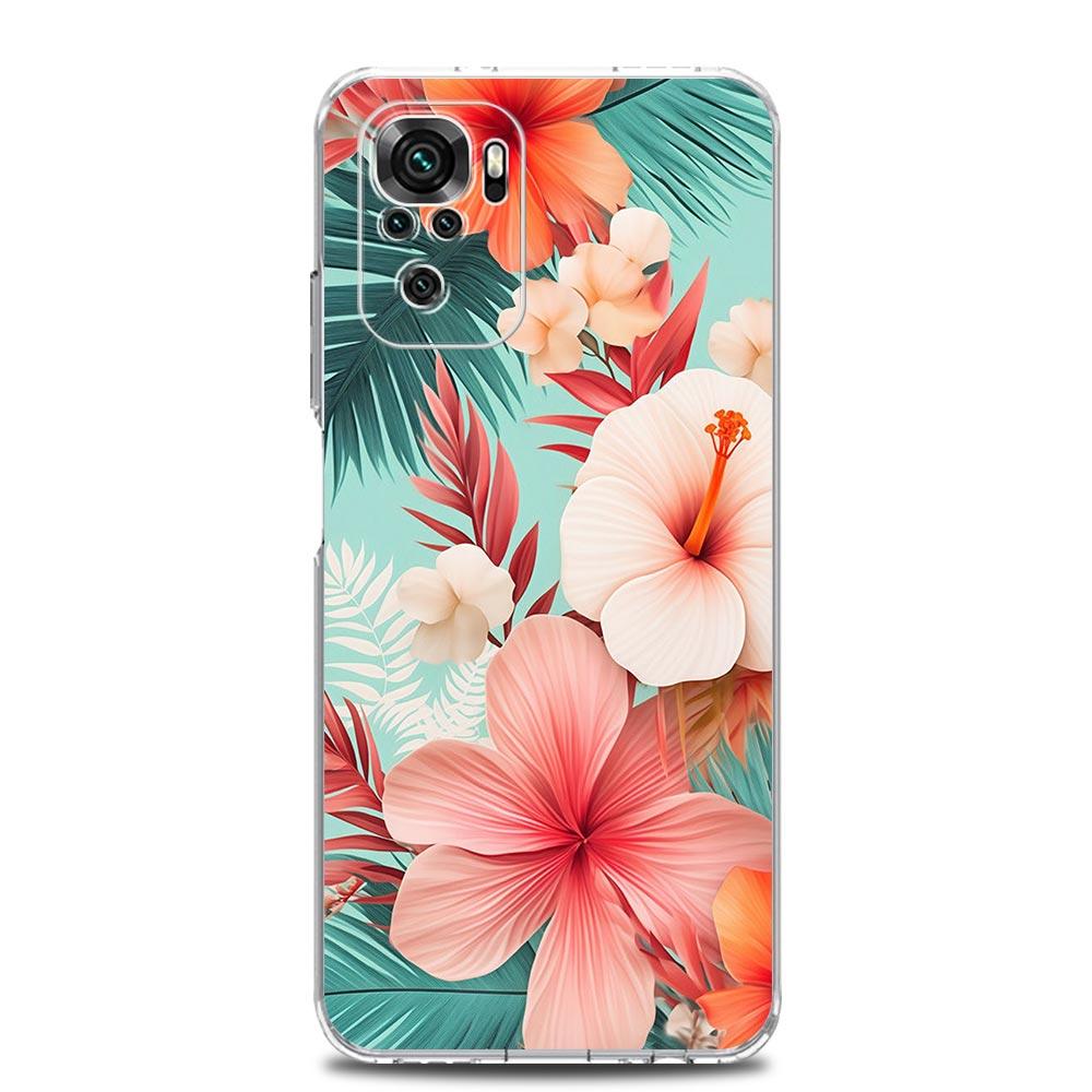 Phone Case For Xiaomi Redmi Note 13 12 5G 9S 9 8 10 11 Pro Plus 4G 9T 13C 12C 10C 9C 9A 7 Pro Clear Cover Beauty Flowers Leaves